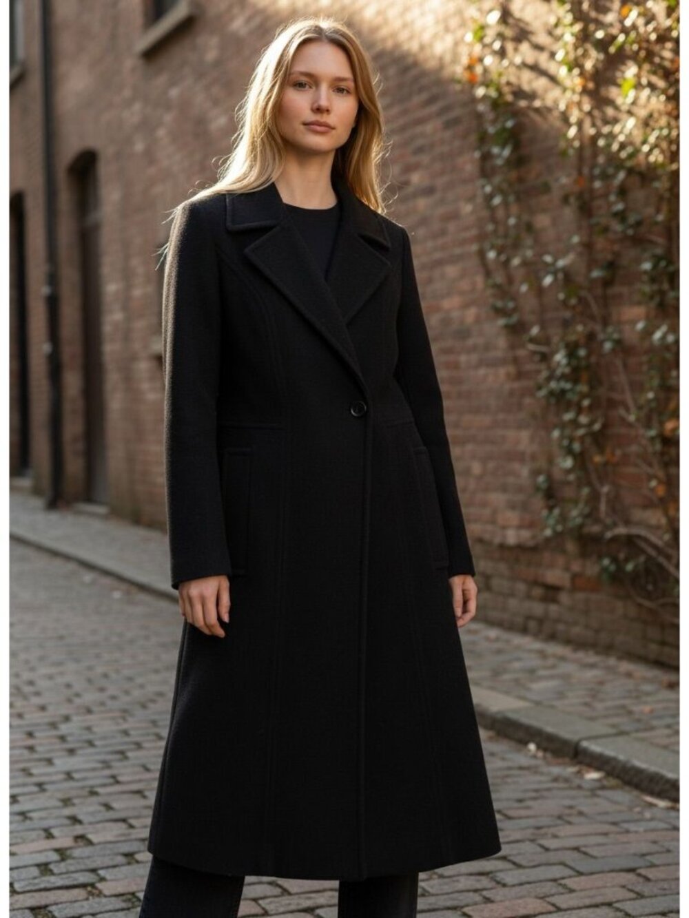 Kenneth Cole Reaction Womens Black Wool Blend Long Coat 2P With Lining